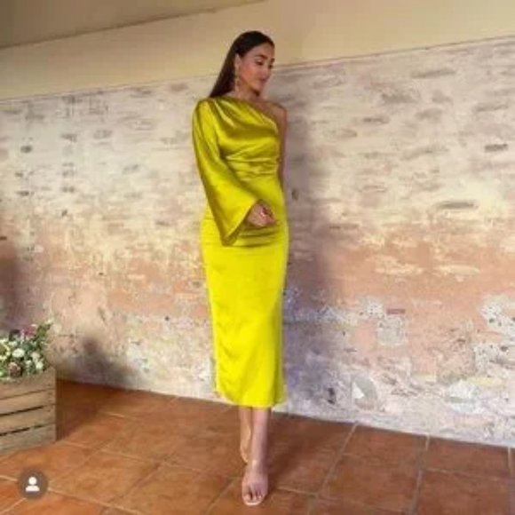 ZARA Satin Effect Dress Lime Green - Picture 2 of 3